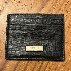 FURLA Black textured onyx Saffiano leather card & credit card holder men’s style